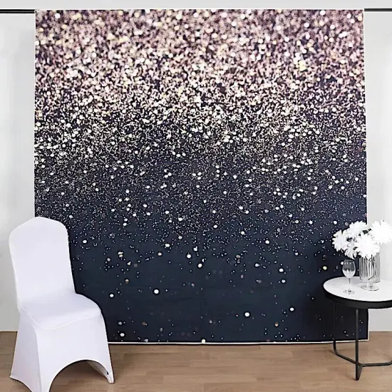 8 ft Black Gold Glitter Printed Vinyl Photo Backdrop Banner Party Decorations {2}