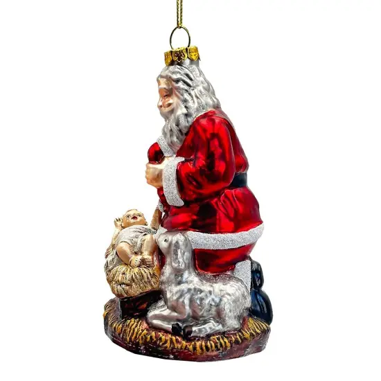 Innocent Santa and Baby Jesus Handblown Glass Christmas Ornament, Nativity Christian Holiday Decor {5}