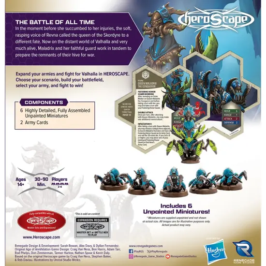 Renegade Games: Heroscape: Rising Tide &ndash; Queen Maladrix & Festering Honor Guard Army Expansion - 6 Fully Assembled Unpainted Miniatures & 2 Army Cards {3}