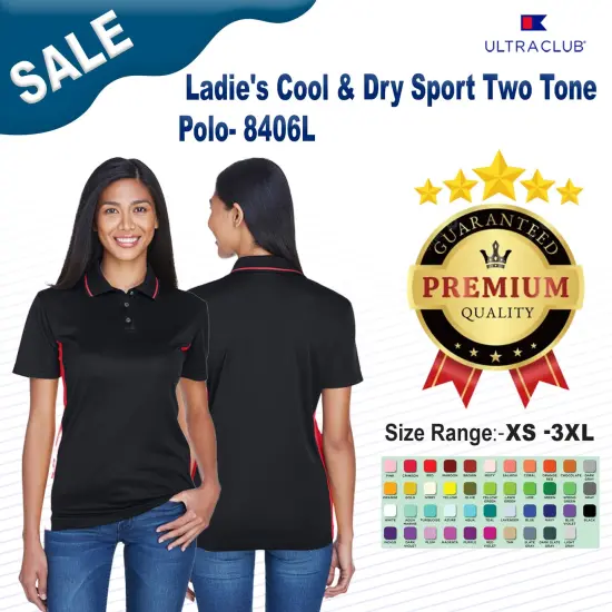 UltraClub&reg; Ladie's Cool & Dry Sport Two-Tone Polo ROYAL/ WHITE {2}