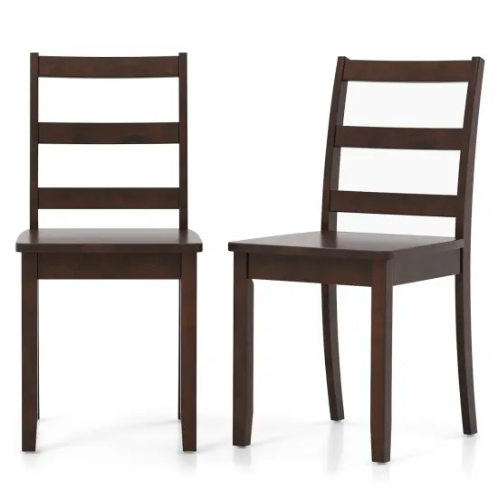 Set of 2 Wood Dining Chairs with Solid Rubber Wood Legs and Curved Backrest Brown {9}