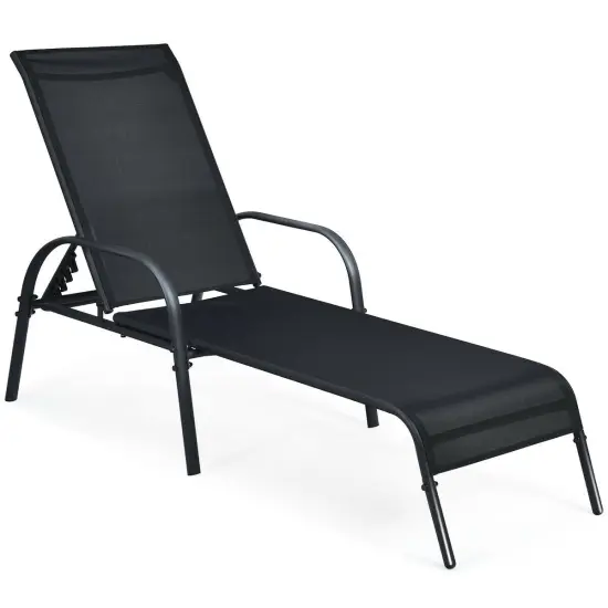 Adjustable Patio Chaise Folding Lounge Chair with Backrest Grey {7}