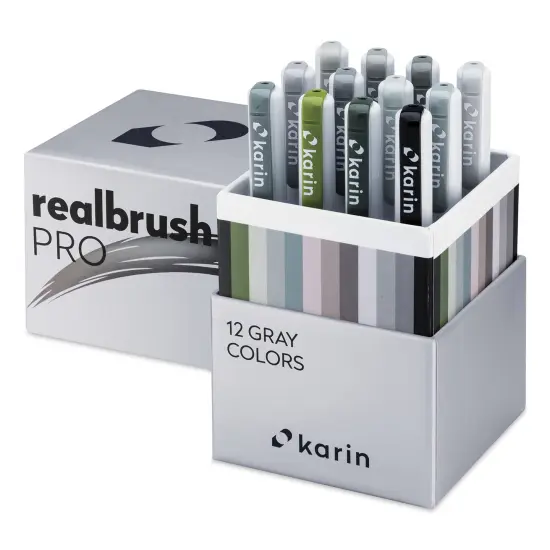 Karin Realbrush Pro Markers - Grey Colors, Set of 12 {1}
