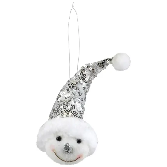 Northlight Snowman Head with Sequin Santa Hat Christmas Ornament - 6" White {3}
