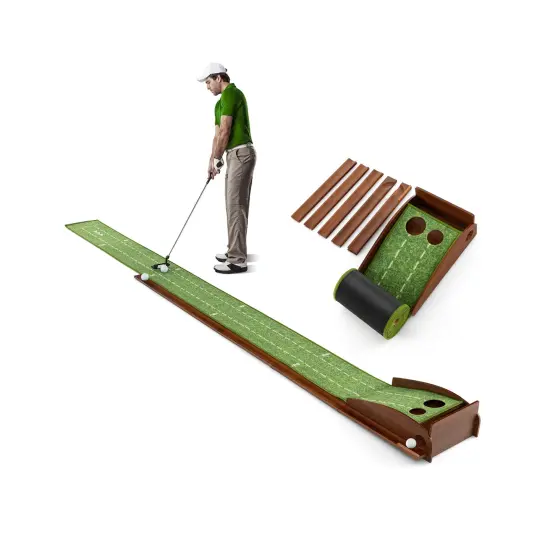 Brown-Green Golf Putting Mat Practice Training Aid With Auto Ball Return {2}