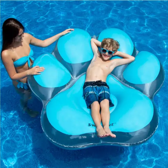 Swim Central 61" Inflatable Blue Pawprint Island Swimming Pool Float {5}