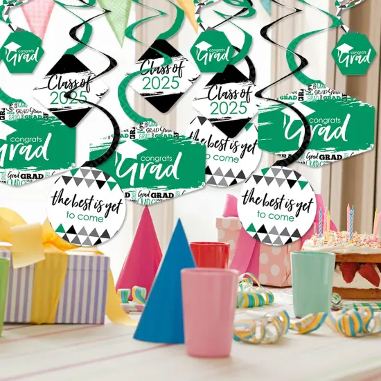 Big Dot of Happiness Green Graduation Class of 2025 Decorations Hanging Swirls - Set of 40 {3}