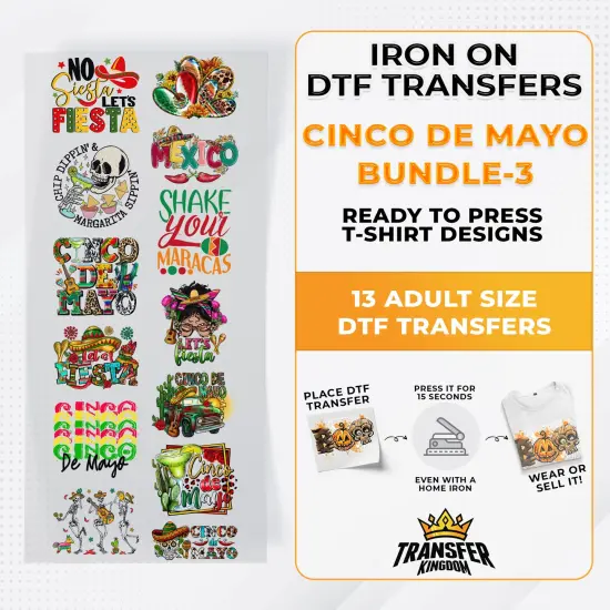Cinco De Mayo Bundle Iron on DTF Transfer Bundle 3 - 13 Best Seller Ready To Press T-shirt Designs {1}