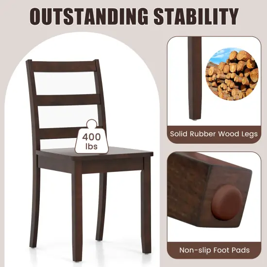 Set of 2 Wood Dining Chairs with Solid Rubber Wood Legs and Curved Backrest Brown {5}