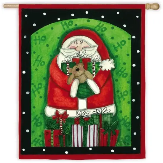 Santa And Presents Flag 2 Sided Christmas Banner {1}