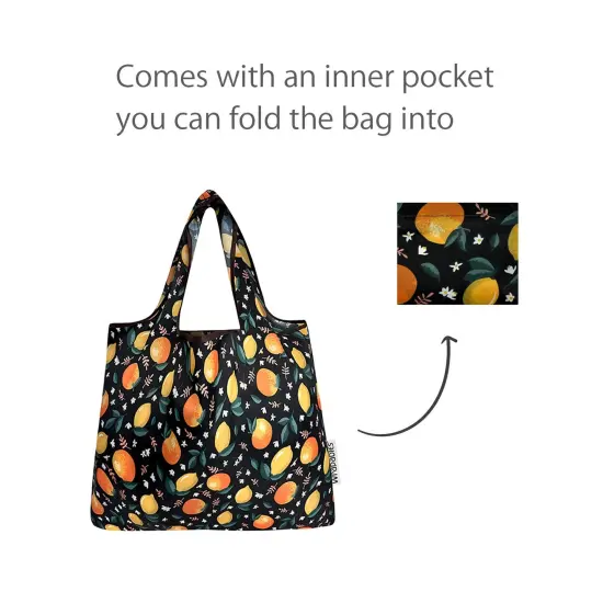 Wrapables Foldable Tote Nylon Reusable Grocery Bag (Set of 2), Oranges & Lemons {4}