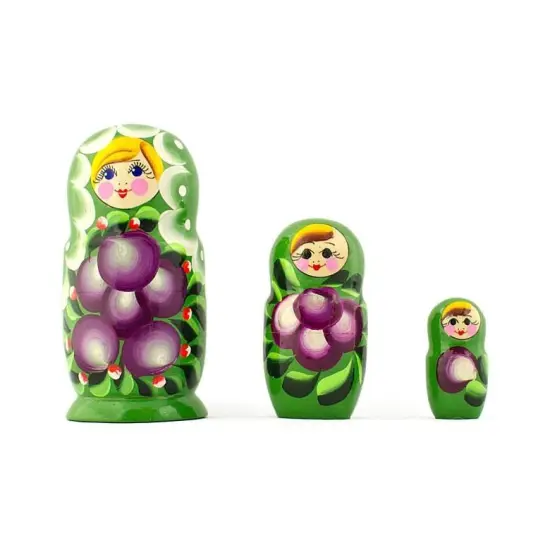 3 Daffodils Flowers on Green DressWooden Nesting Dolls 3.5 Inches {1}