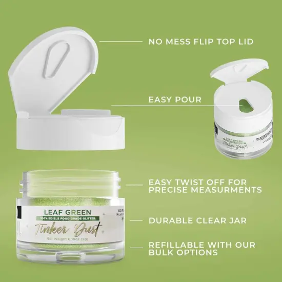 Bakell - Leaf Green Tinker Dust Edible Glitter (5g, 1x Jar) for Food, Desserts, and Beverages! {5}