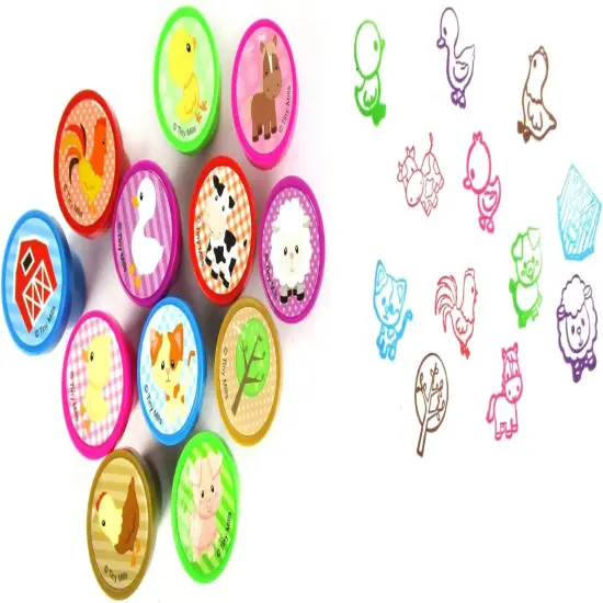 Tiny Mills 36 PACK Farm Animals Barnyard Valentine's Day Cards with Stampers for Valentine's Day Classroom Exchange {4}