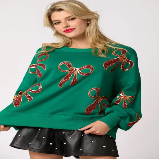 Embroidery Oversized Sweatshirts Green {3}