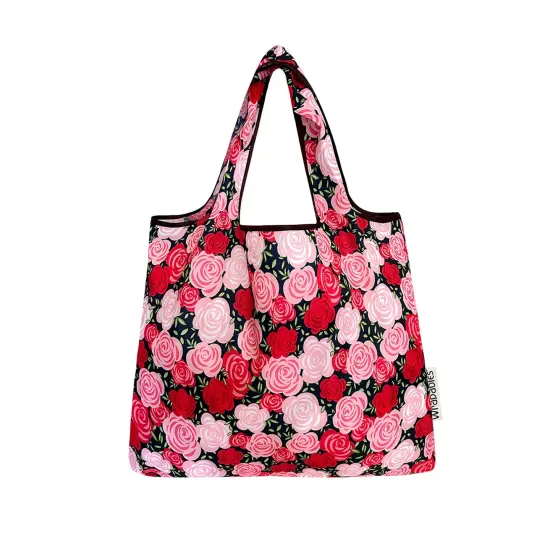 Wrapables Foldable Tote Nylon Reusable Grocery Bag (Set of 2), Pink Roses {3}