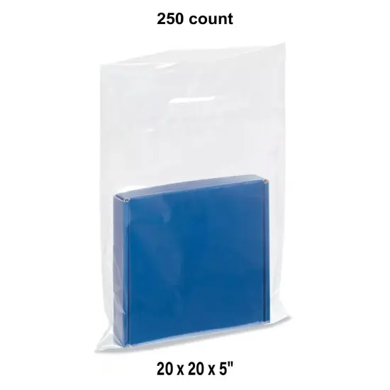 Durable Die Cut Handle Bags for Stores Affordable Bulk Pricing for 20 x 20 x 5" Clear {1}