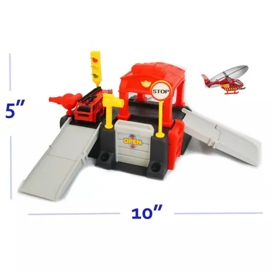 Kitcheniva Kids Fire Station Toy Set With Garage Ramp Truck Helicopter {3}