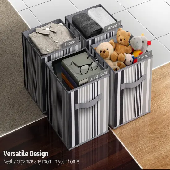Sorbus Foldable Storage Cube - 11 Inch Closet Organizer and Storage Basket with Handles 1 Pc Stripped black {5}