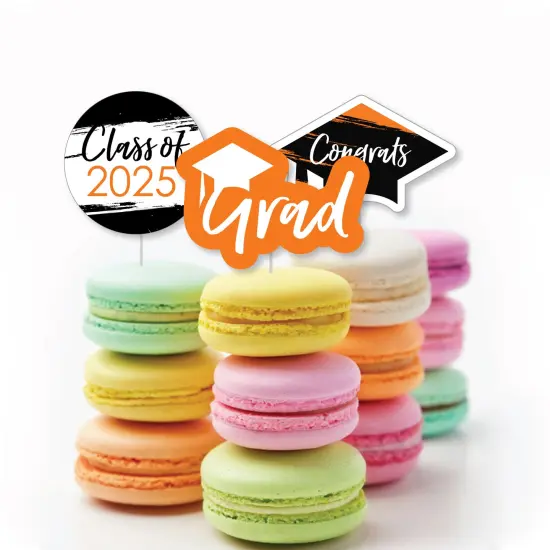 Big Dot of Happiness Orange 2025 Graduation Party - Dessert Cupcake Toppers - Clear Treat Picks - Set of 24 {6}