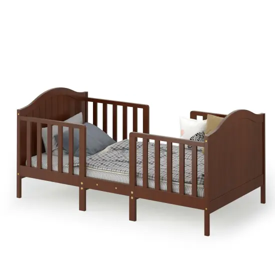 2-in-1 Classic Convertible Wooden Toddler Bed with 2 Side Guardrails for Extra Safety White {8}
