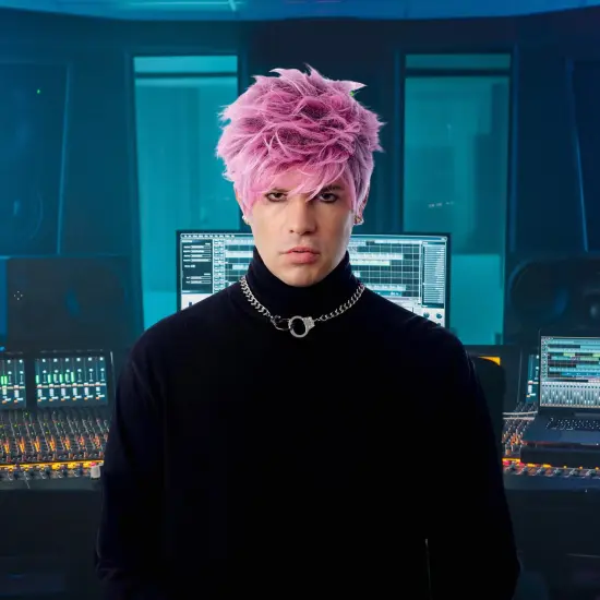 Rap Rocker Adult Pink Costume Wig {4}