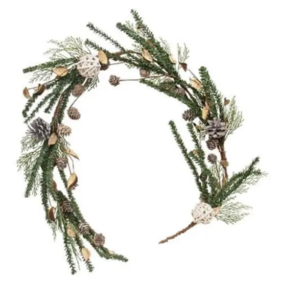 Birch Cone Pod & Glitter Rattan Ball Garland {1}