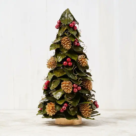 24" Natural JackFruit leaves Tabletop ConeTree - Handcrafted Christmas Decorations - Holiday Tree Green {3}