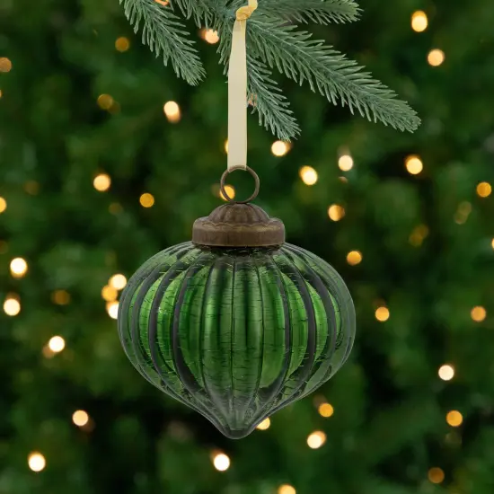 Northlight 3" Green Crackle Glass Onion Christmas Ornament {1}