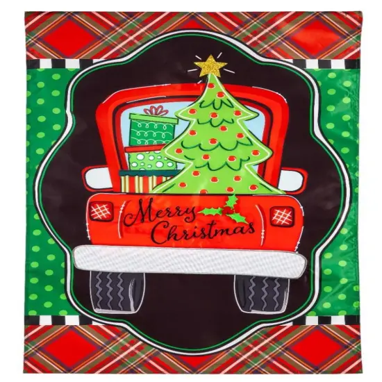 Patterned Christmas Truck Garden Flag 2 Sided Merry Christmas {1}