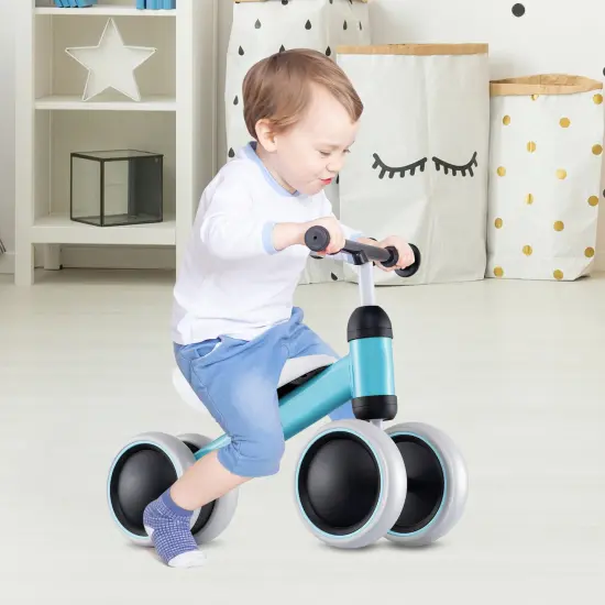 4 Wheels No-Pedal Baby Balance Bike Perfect for Indoor and Outdoor Use Blue {2}