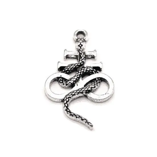 1, 4, 20 or 50 Pieces: Antique Silver Leviathan Cross with Snake, Satanic Pendant Charms {2}