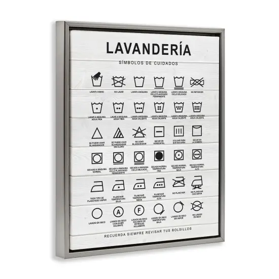 Stupell Industries Gu&iacute;a de Lavado de Ropa, Blanco Framed Floater Canvas Wall Art Gray Floater Frame {3}