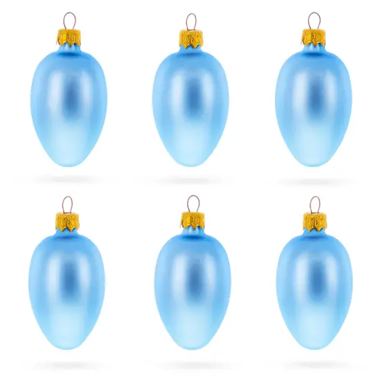 Set of 6 Blue Mini Glass Egg Ornaments 2.9 Inches {1}
