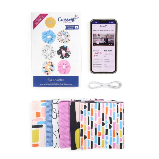 Crosscut Sewing Co.&reg; Scrunchie Sewing Project Kit for Beginners with Fabric, Instructions and Video Abstract black {5}