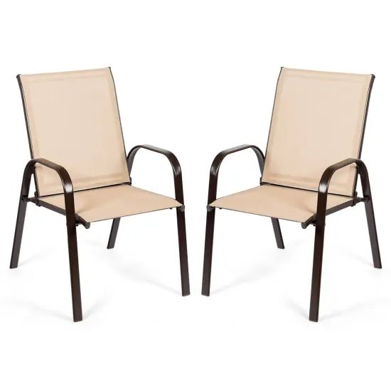 2 Pieces Patio Outdoor Dining Chairs with Powder Coated Steel Frame Grey {8}
