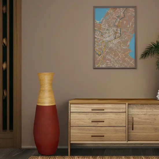 31.5 inch Tall Handcrafted Bamboo Floor Vase, Burgundy and Natural Finish, Decorative Accent, Large Floor Vase, Sustainable Bamboo, Living Room, Dining Room, Entryway Decor, Unique Home Accent {6}