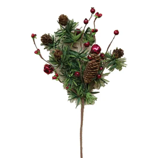 12&rdquo;Long Red Metal Jingle Bell Pine Pick with Brown-Wrapped Wire Stem {1}