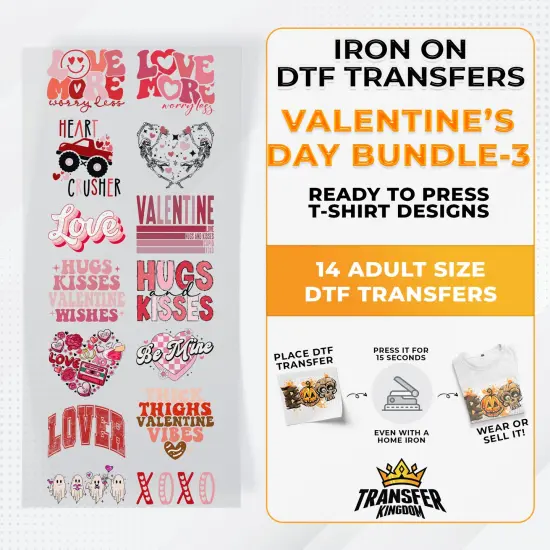 Valentine's Day Bundle Iron on DTF Transfer Bundle 3 - 14 Best Seller Ready To Press T-shirt Designs {1}
