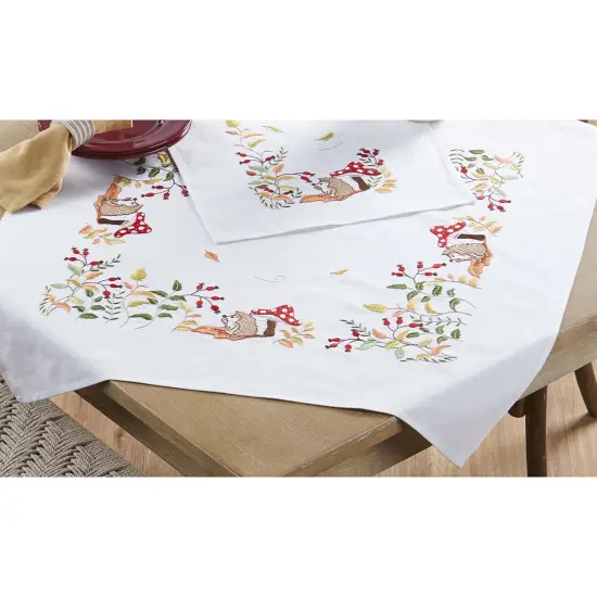 HerrschnersHedgehog Mushroom & Leaves Table Topper Stamped Embroidery Kit Multi {1}