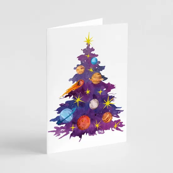 Space-Themed Christmas Greeting Cards Boxed Set &ndash; 24 Holiday Notecards Featuring Cosmic Tree Design, Perfect for Astronomy and Sci-Fi Lovers {1}