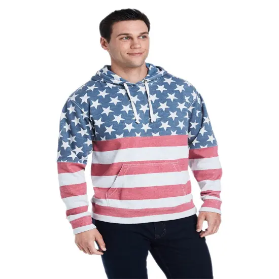 J America&reg; Triblend Pullover Fleece Hooded Sweatshirt STAR STRP TRBLN {1}