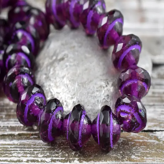 Purple Washed Etched Grape Saturn Beads - Choose Your Size {7}