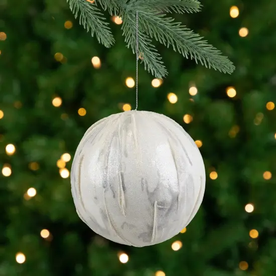 Northlight Glitter Marbled Christmas Ball Ornament - 4.25" - White {1}