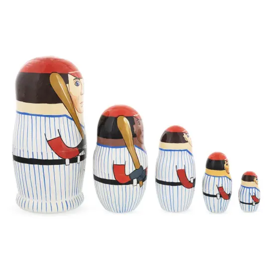 Set of 5 Baseball Wooden Nesting Dolls 6 Inches {3}