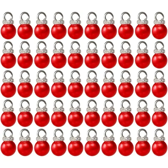 Wrapables Round 10mm Round No Holes Faux Pearls, Imitation Pearls for Jewelry Making (Set of 50), Red {1}