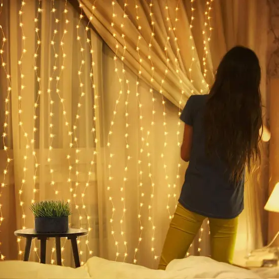 200 LED Curtain Light Warm White Warm white {2}