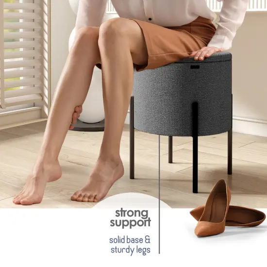 StorageBud Round Ottoman with Storage Gray {5}