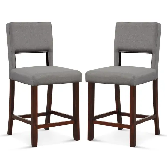 2 Piece Bar Chair Set with Hollowed Back and Rubber Wood Legs Grey {8}