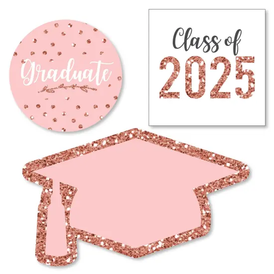 Big Dot of Happiness Rose Gold Grad - DIY Shaped 2025 Graduation Party Cut-Outs - 24 Count {1}